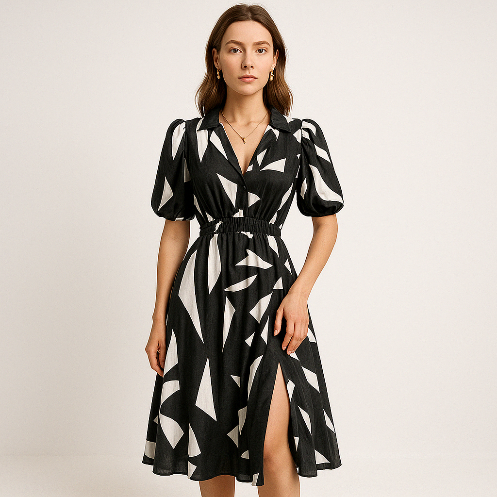 Robe Longue Imprimée | Géométrique | Élégante et Fluide