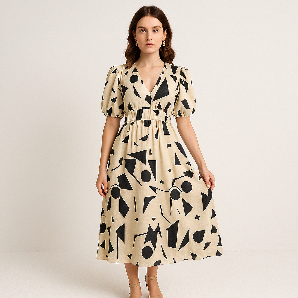 Robe Longue Imprimée | Géométrique | Élégante et Fluide