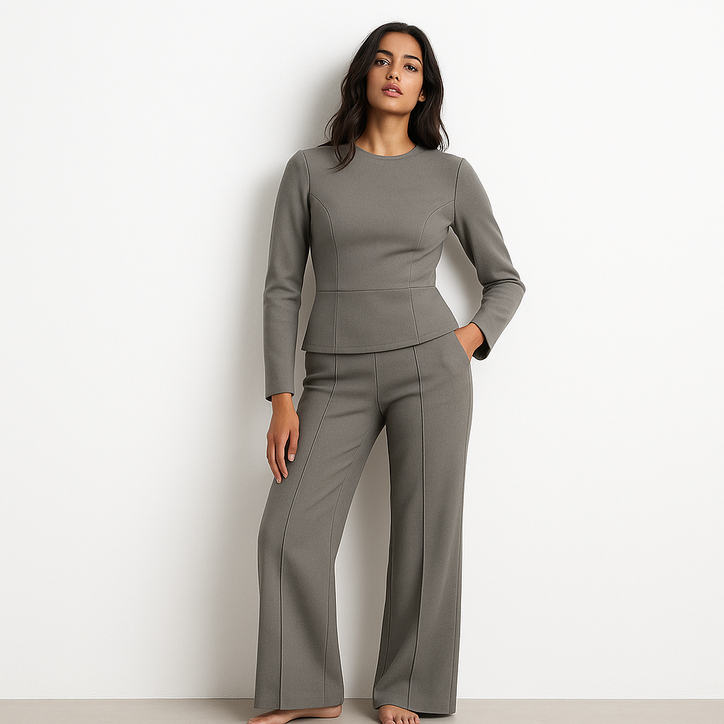 Ensemble Structuré | Tailleur Deux Pièces | Manches Longues et Pantalon Large