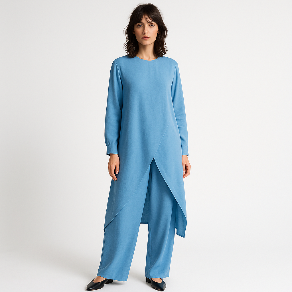 Ensemble Fluide Élégant | Haut Long Asymétrique & Pantalon Large | Confort et Chic