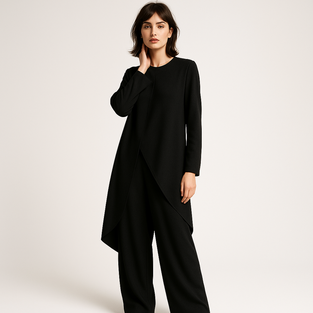 Ensemble Fluide Élégant | Haut Long Asymétrique & Pantalon Large | Confort et Chic