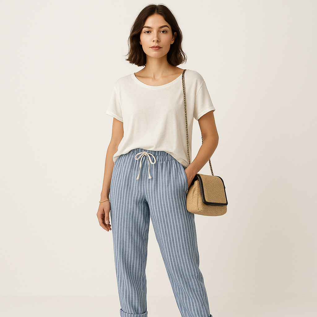 Pantalon Rayé Décontracté Femme | Rayé | Léger et Confortable