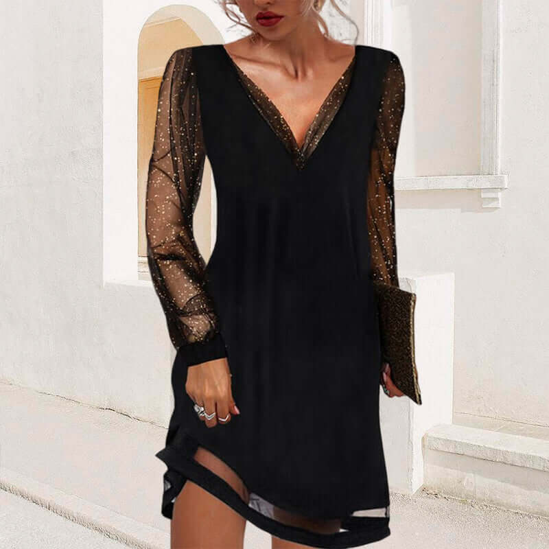 Robe fluide | Manches en tulle pailleté | Chic & glamour