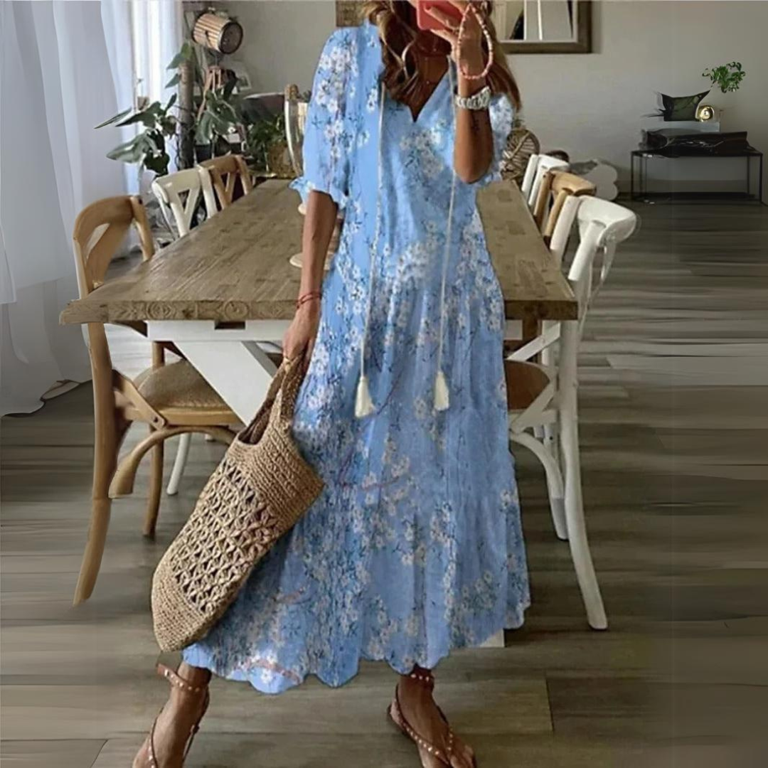Robe longue fluide à imprimé pastel