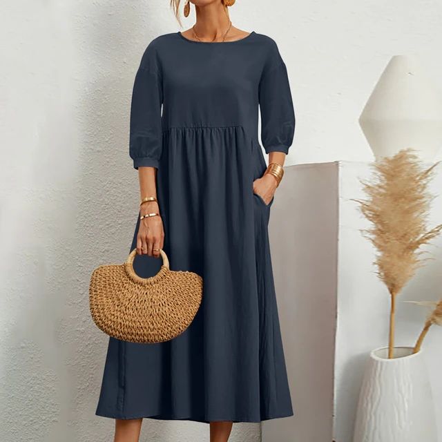 Robe longue ample à manches trois-quarts