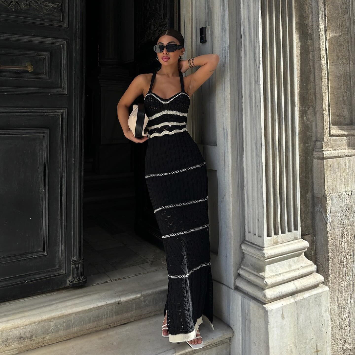 Robe Longue en Maille Contrastée