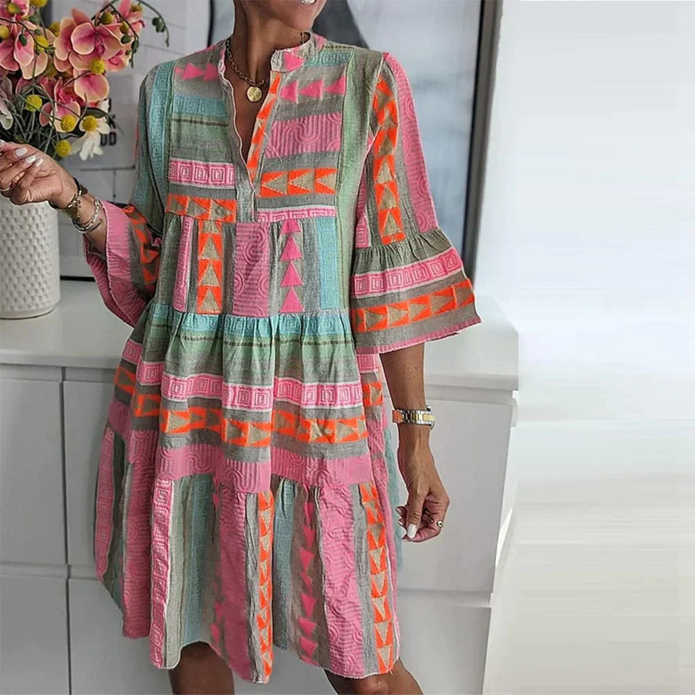 Robe courte géométrique coton