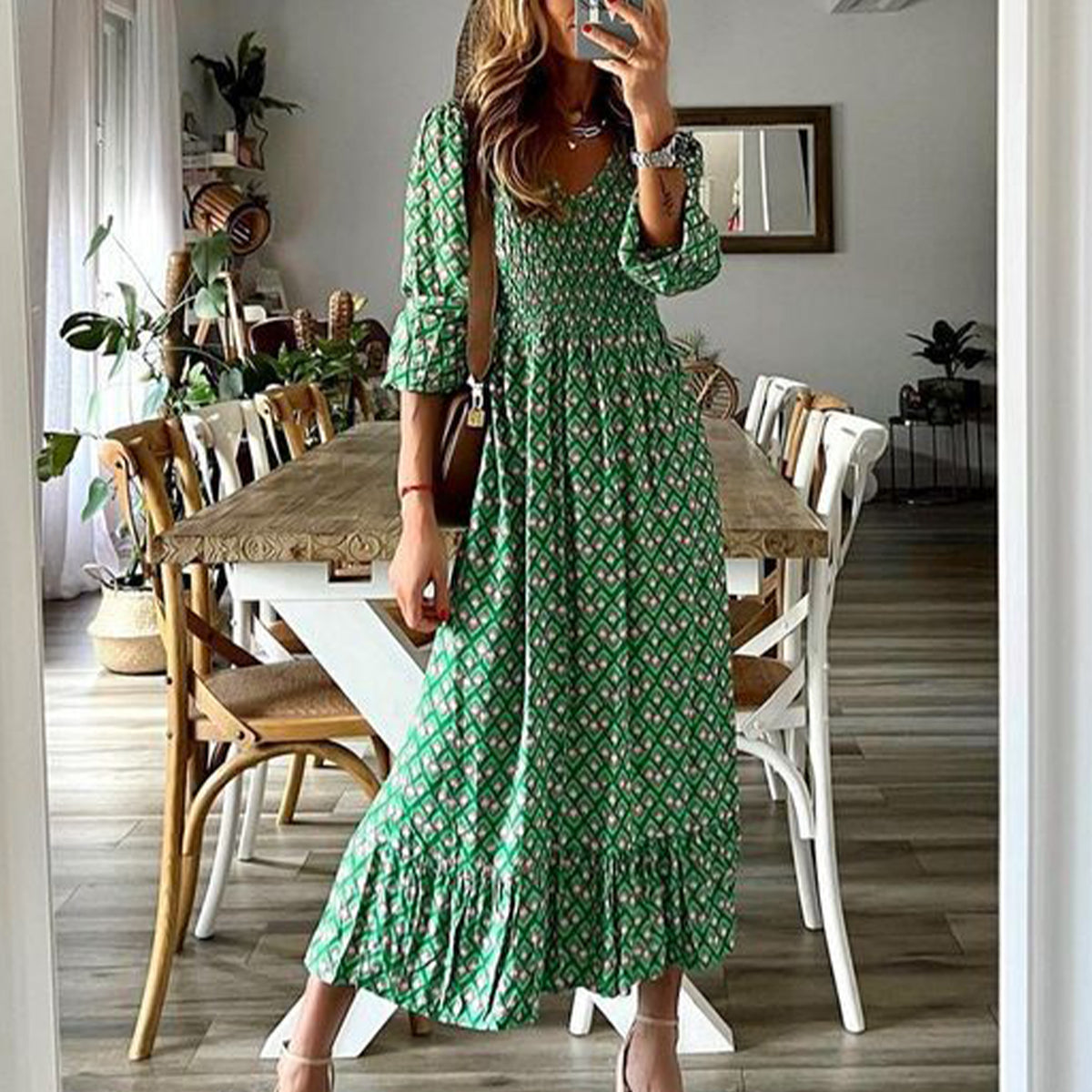 Robe maxi smockée bohème