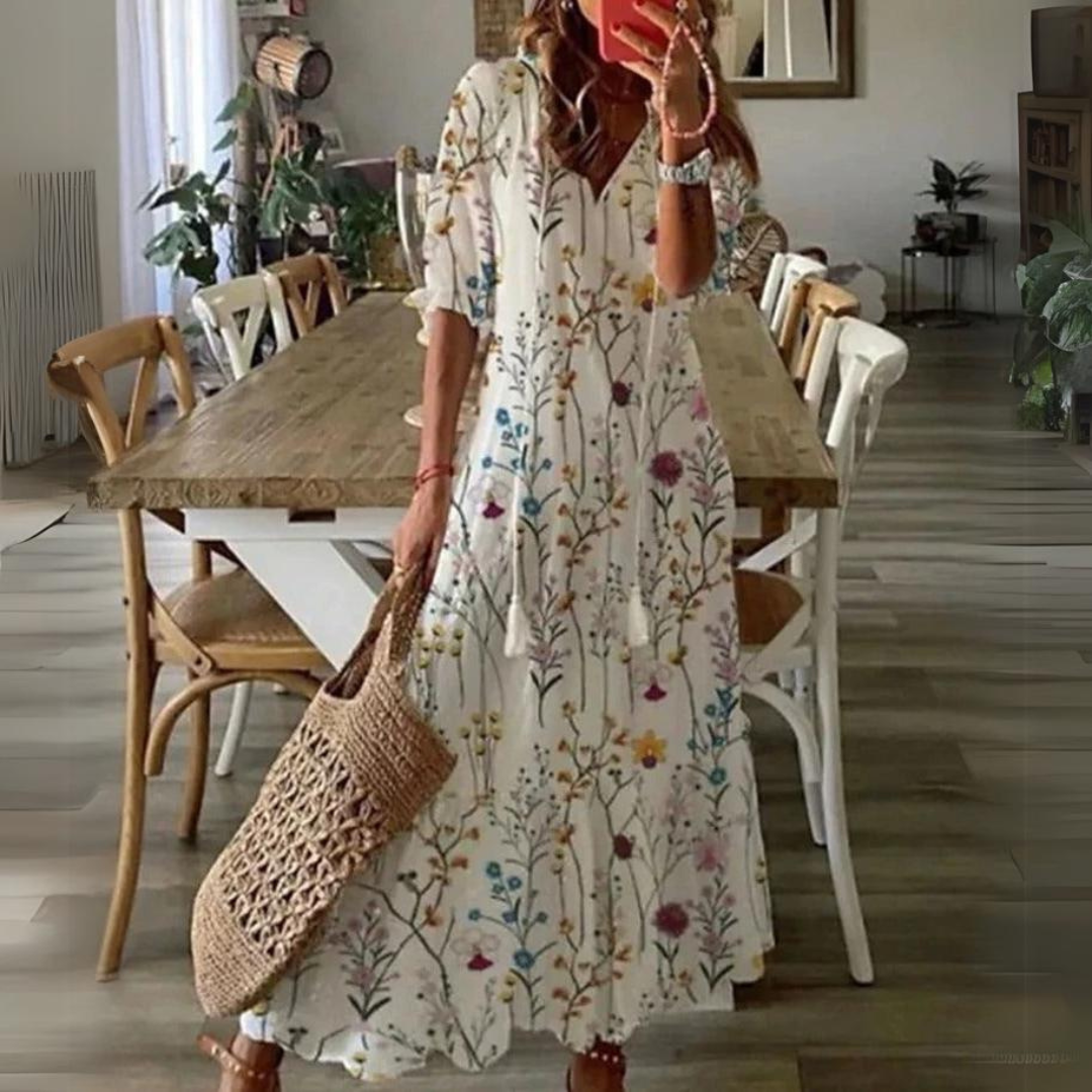 Robe longue fluide à imprimé pastel