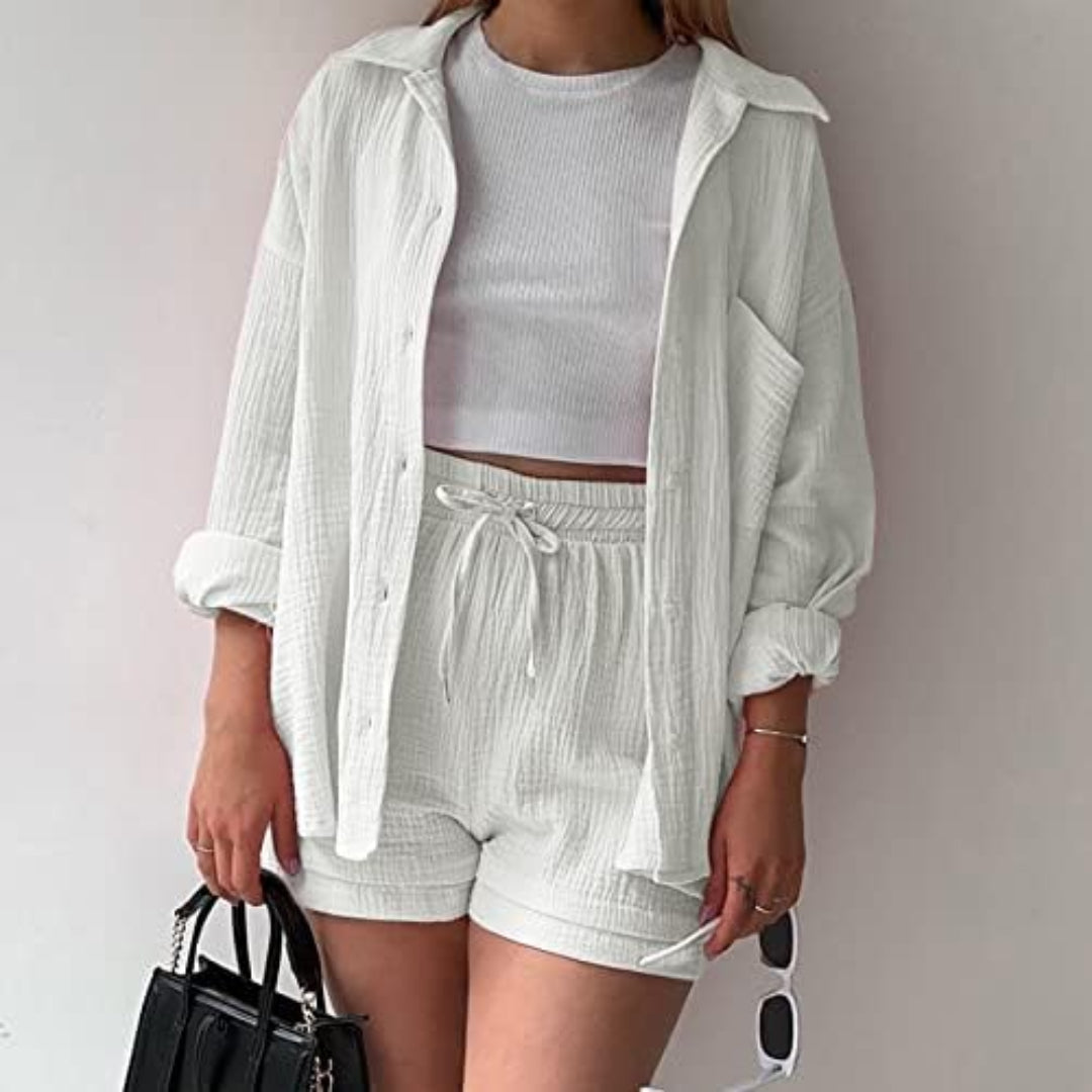 Ensemble Décontracté en Coton | Chemise Oversize & Short | Style Casual
