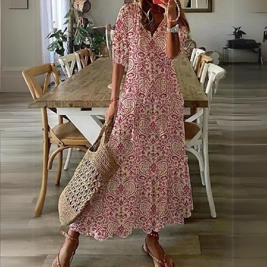 Robe longue fluide à imprimé pastel