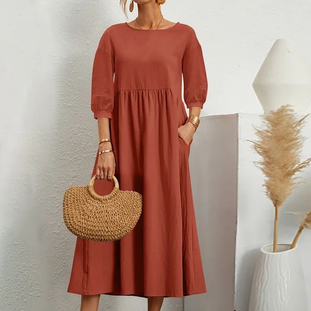 Robe longue ample à manches trois-quarts