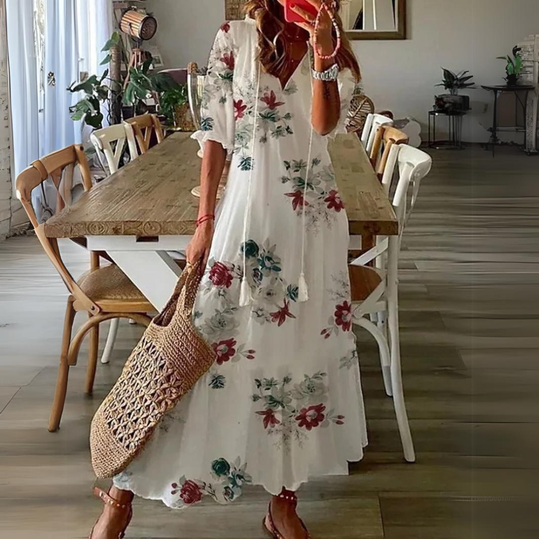 Robe longue fluide à imprimé pastel