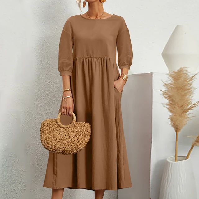 Robe longue ample à manches trois-quarts