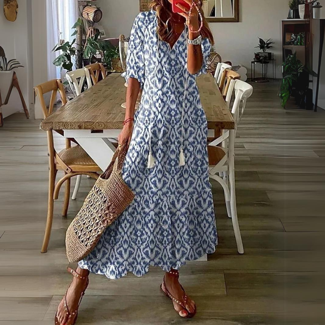 Robe longue fluide à imprimé pastel