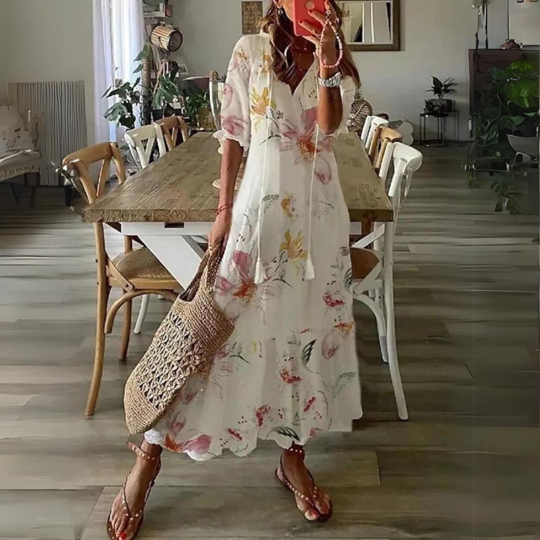 Robe longue fluide à imprimé pastel