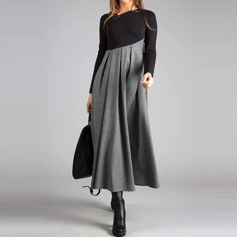 Robe longue bi-matière plissée