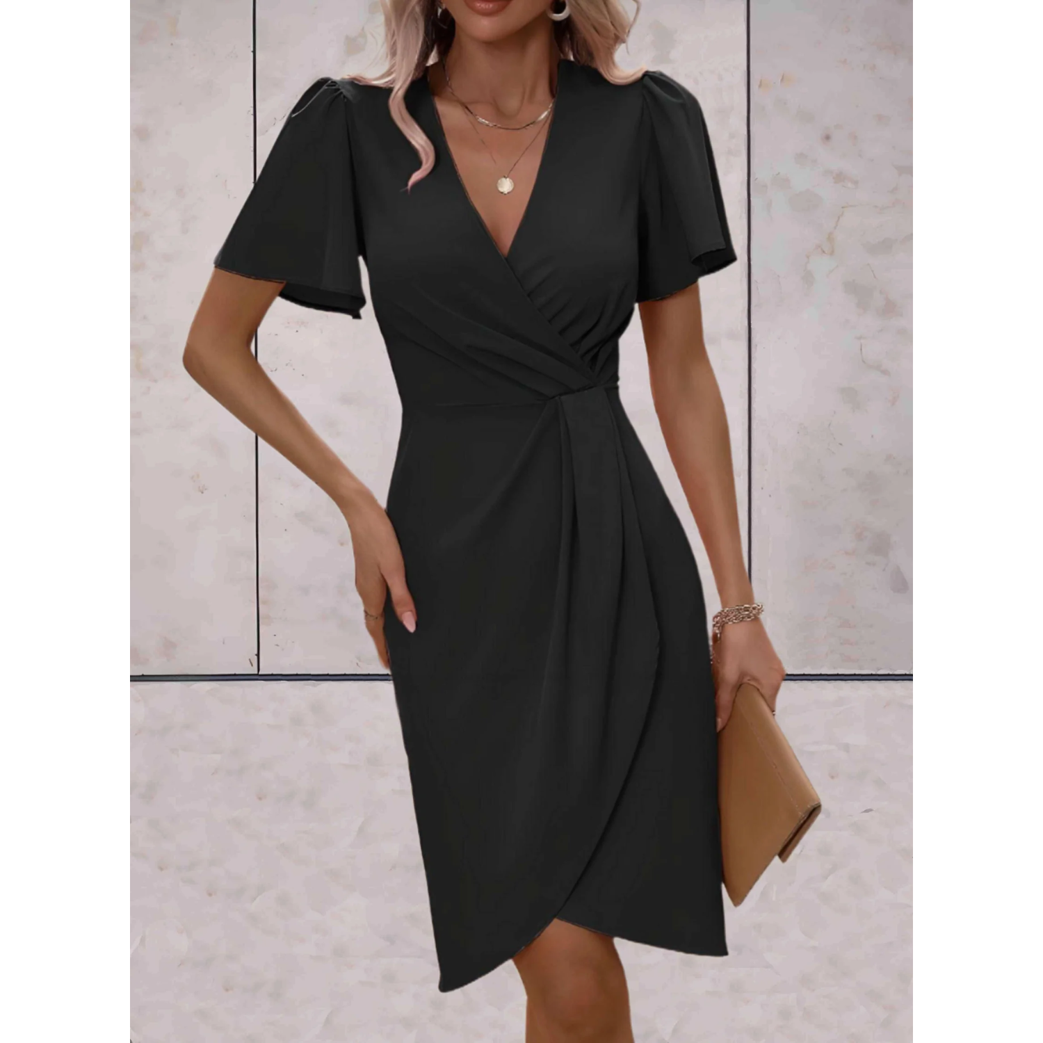 Robe Portefeuille à Manches Papillon