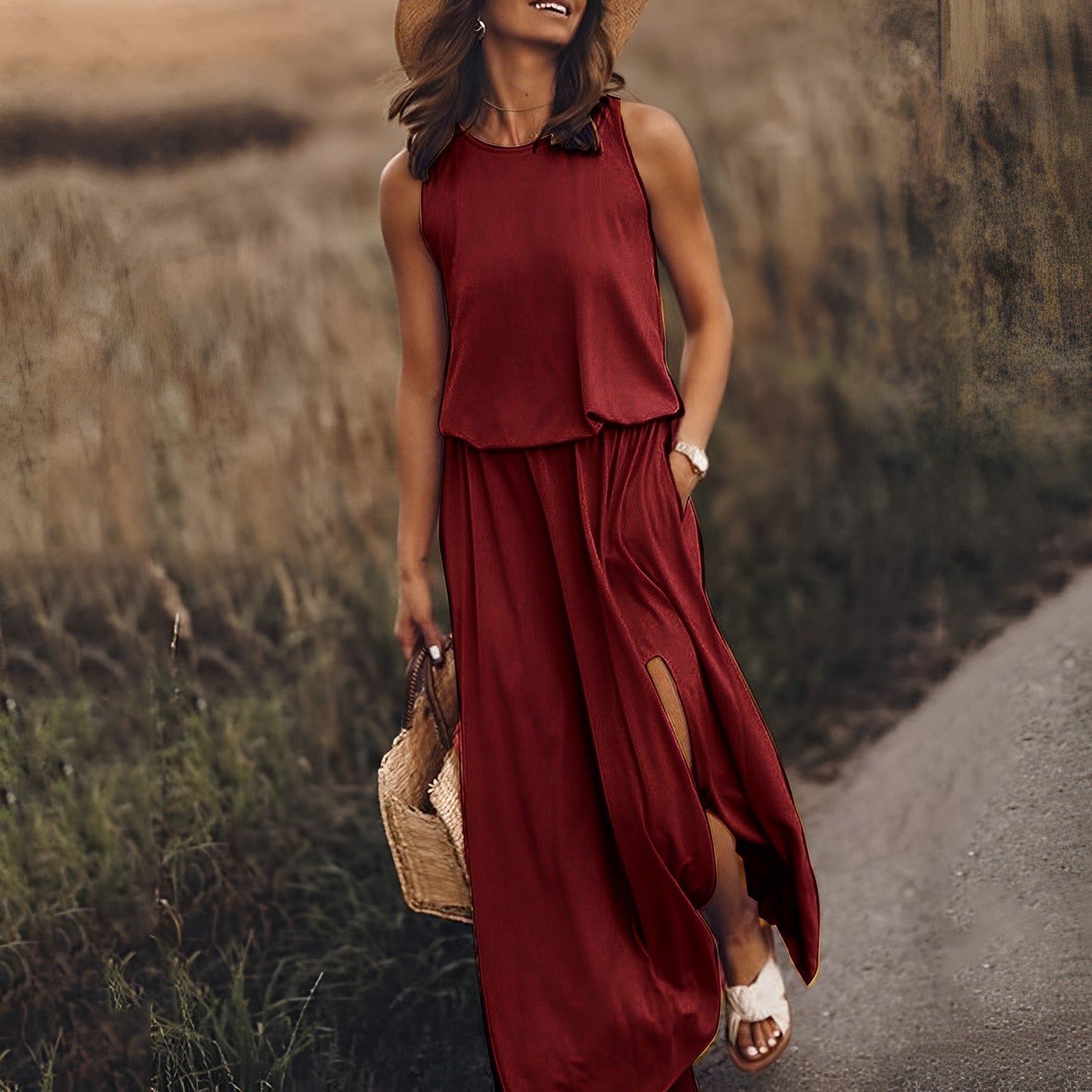 Robe longue fluide sans manches