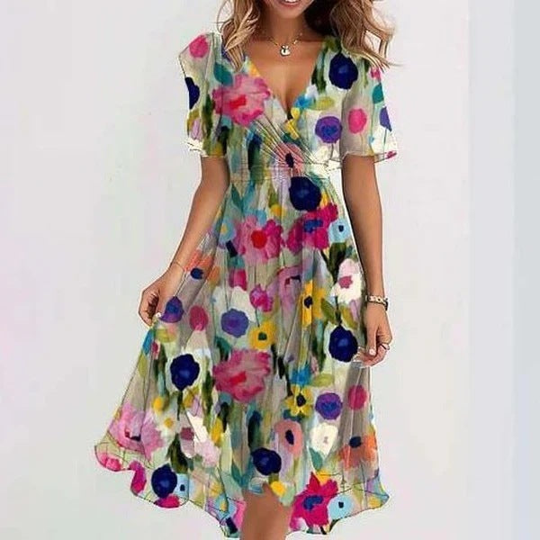 Robe Fluide Colorée | Imprimé Bleu Vibrant | Élégance d’Été