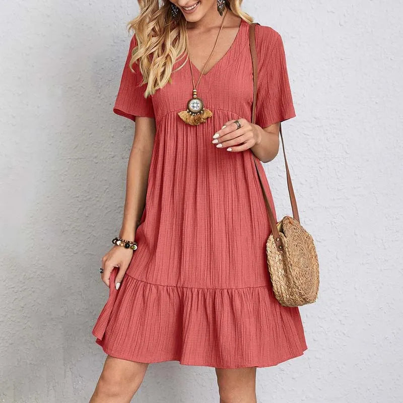 Robe courte ample en coton gaufré
