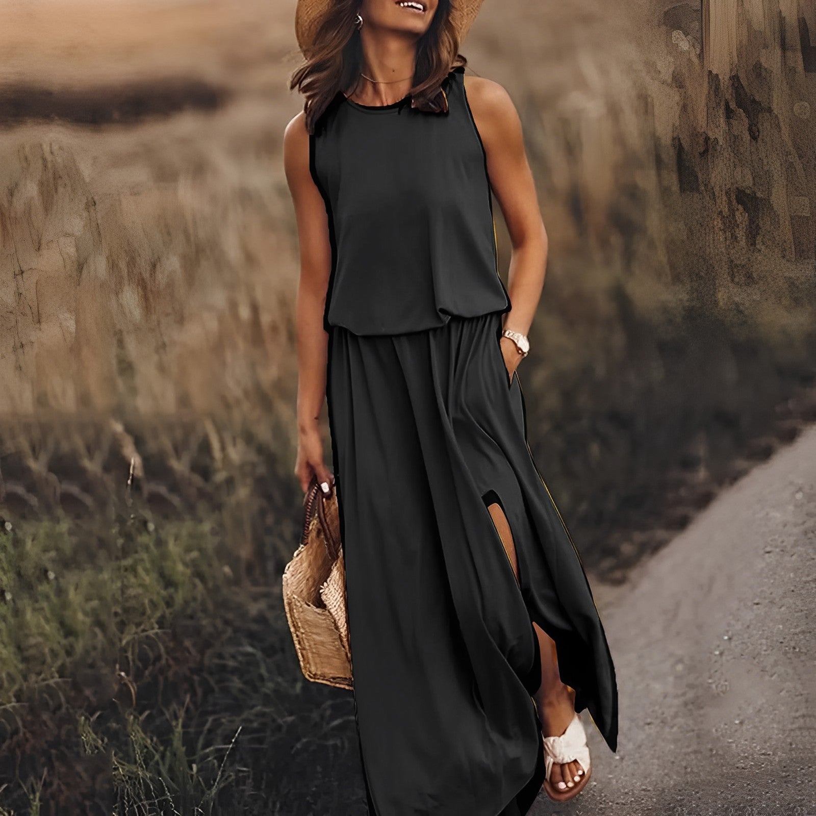 Robe longue fluide sans manches