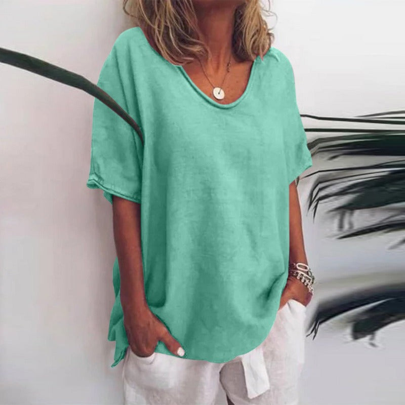 T-shirt ample en lin | Col rond | Légèreté et confort