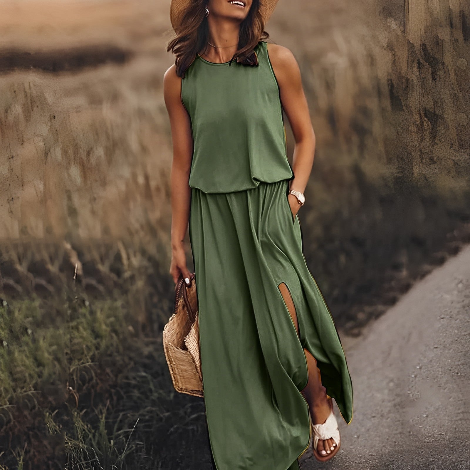 Robe longue fluide sans manches