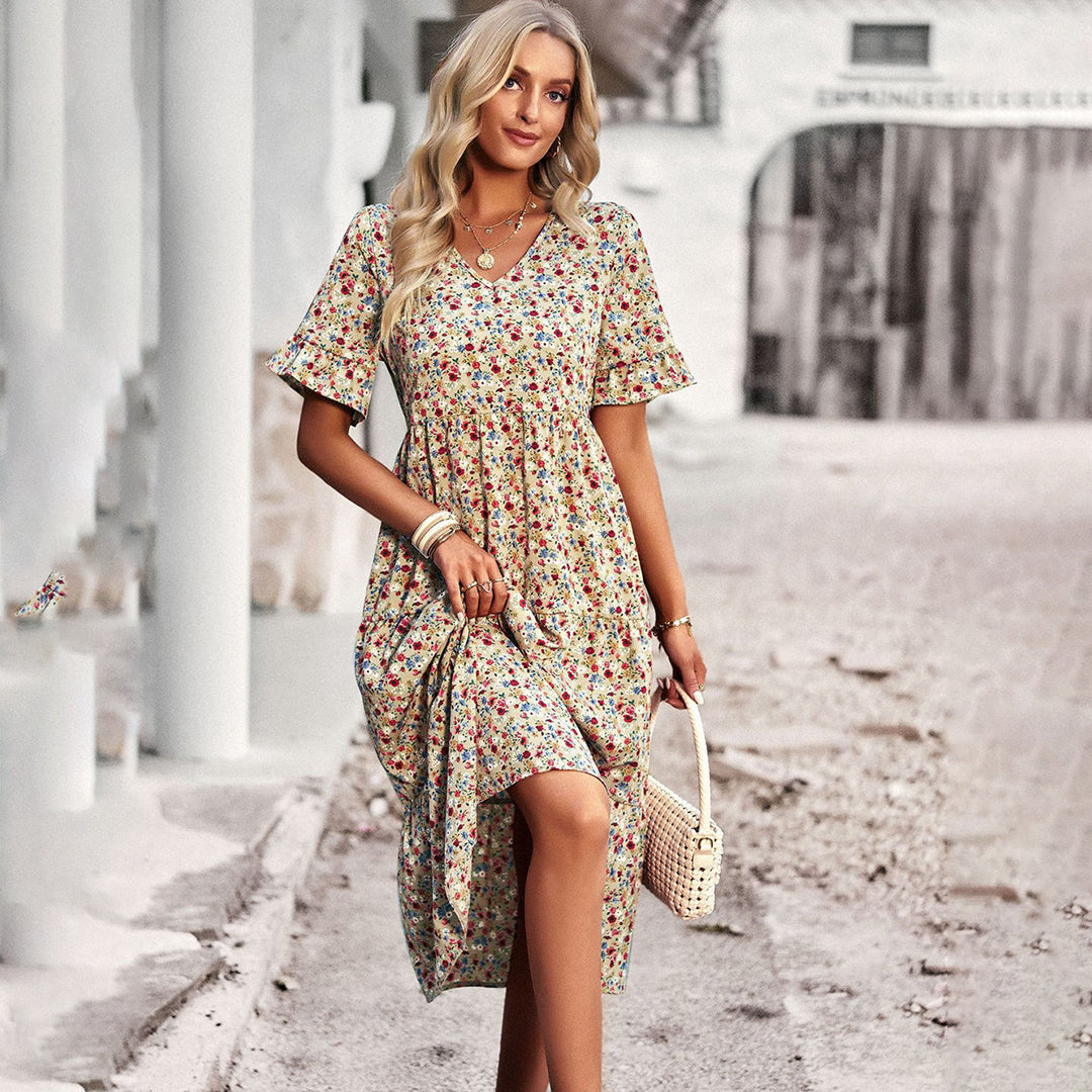 Robe midi fleurie | Style bohème | Confort et fraîcheur en coton