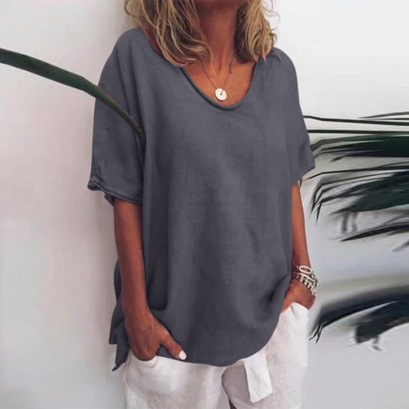 T-shirt ample en lin | Col rond | Légèreté et confort