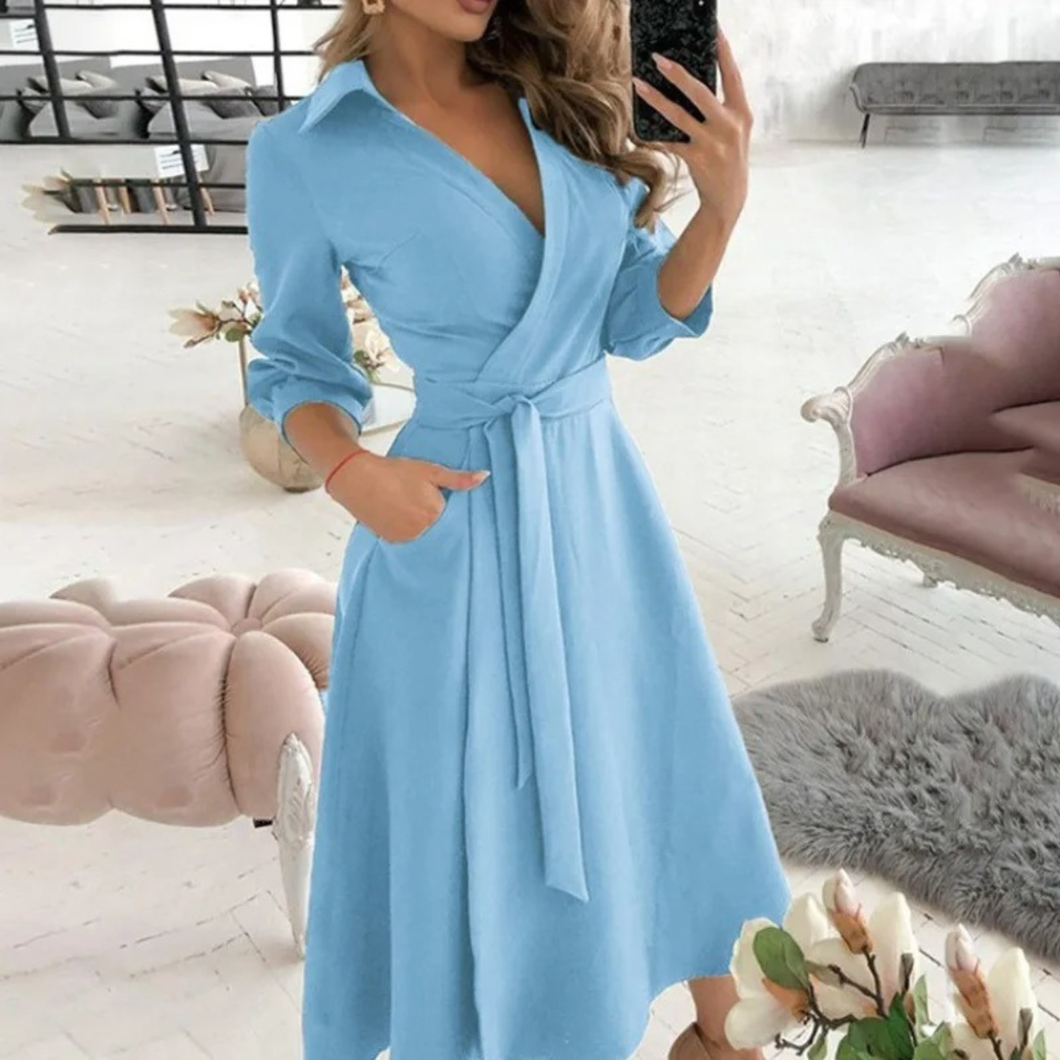 Robe Chemisier Portefeuille Midi