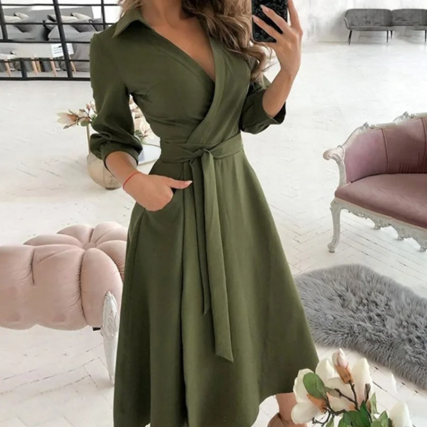 Robe Chemisier Portefeuille Midi