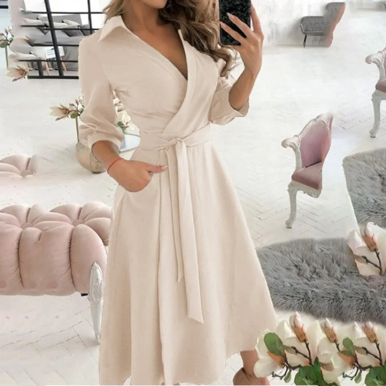 Robe Chemisier Portefeuille Midi