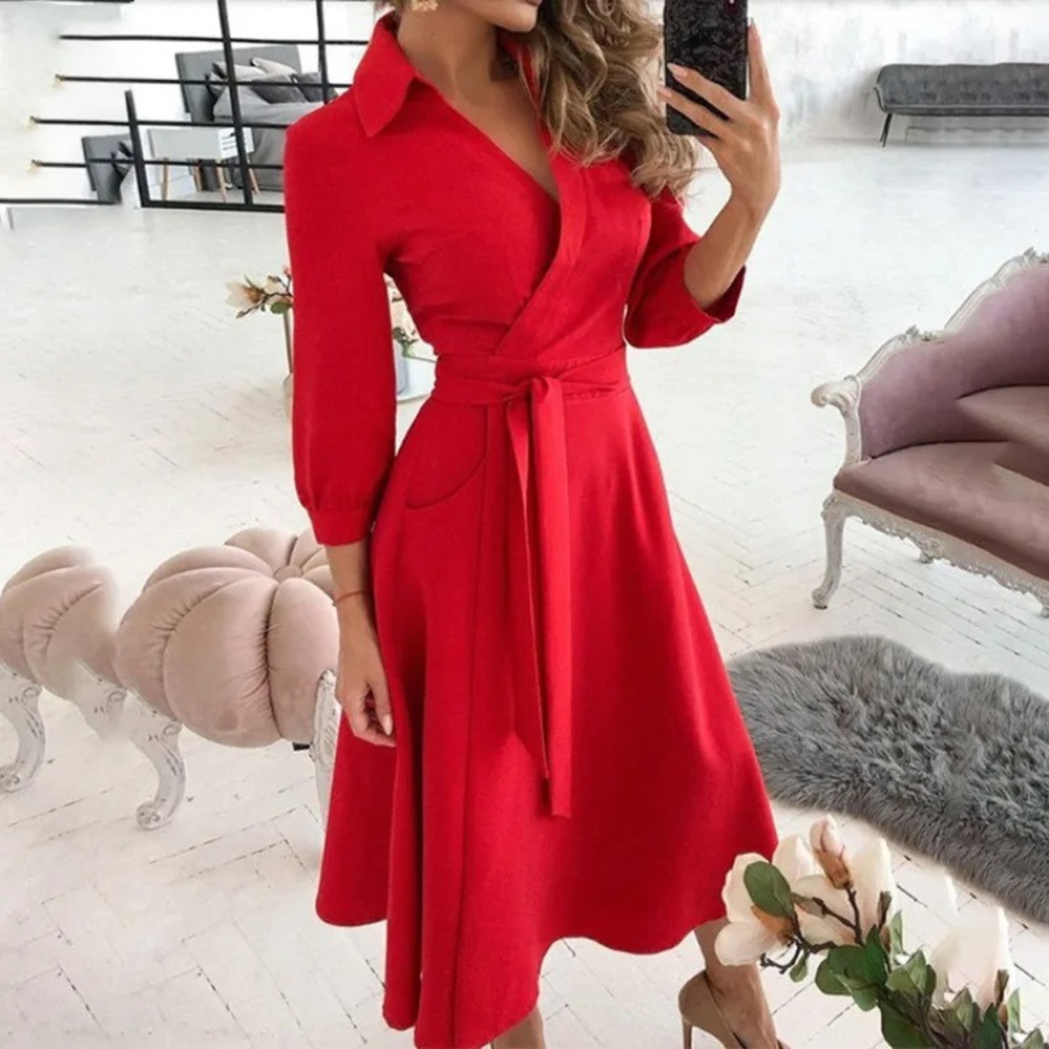 Robe Chemisier Portefeuille Midi