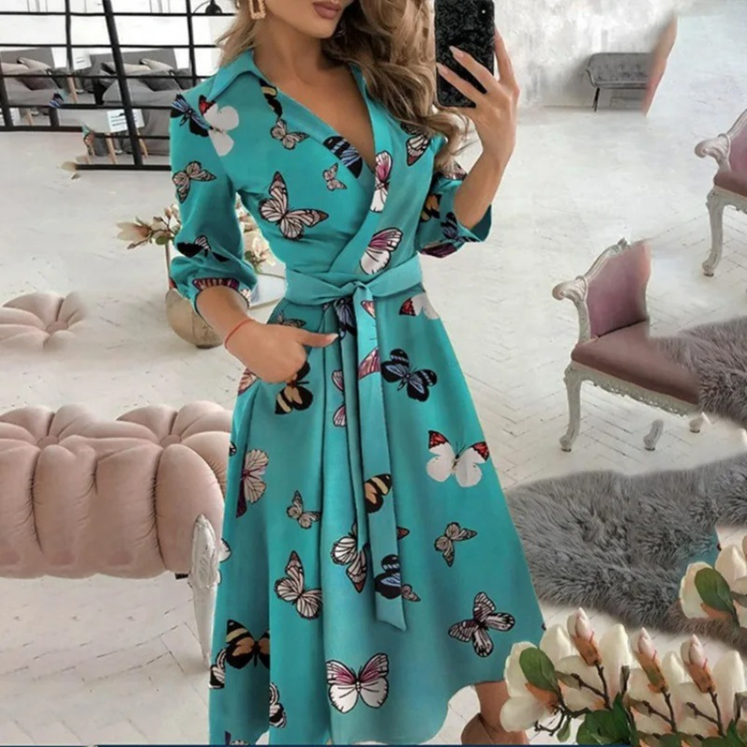Robe Chemisier Portefeuille Midi