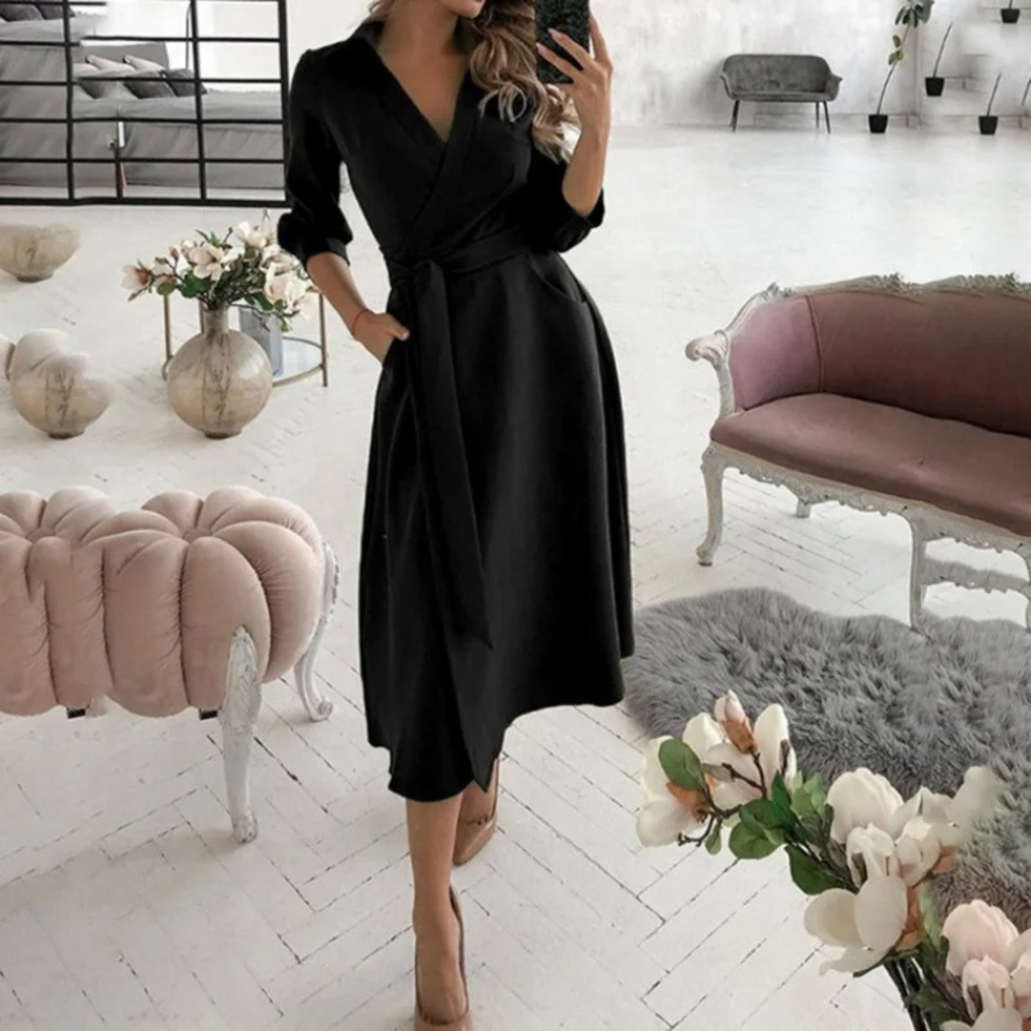 Robe Chemisier Portefeuille Midi