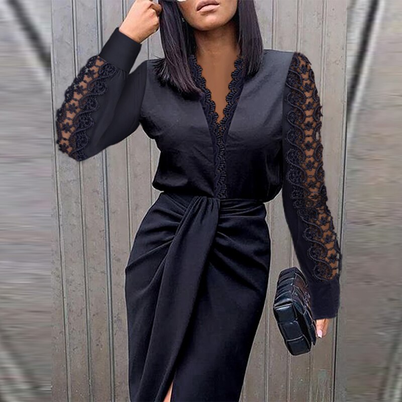Robe élégante à manches longues en dentelle