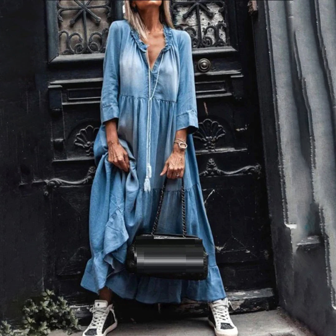 Robe longue ample | Esprit denim | Look bohème urbain