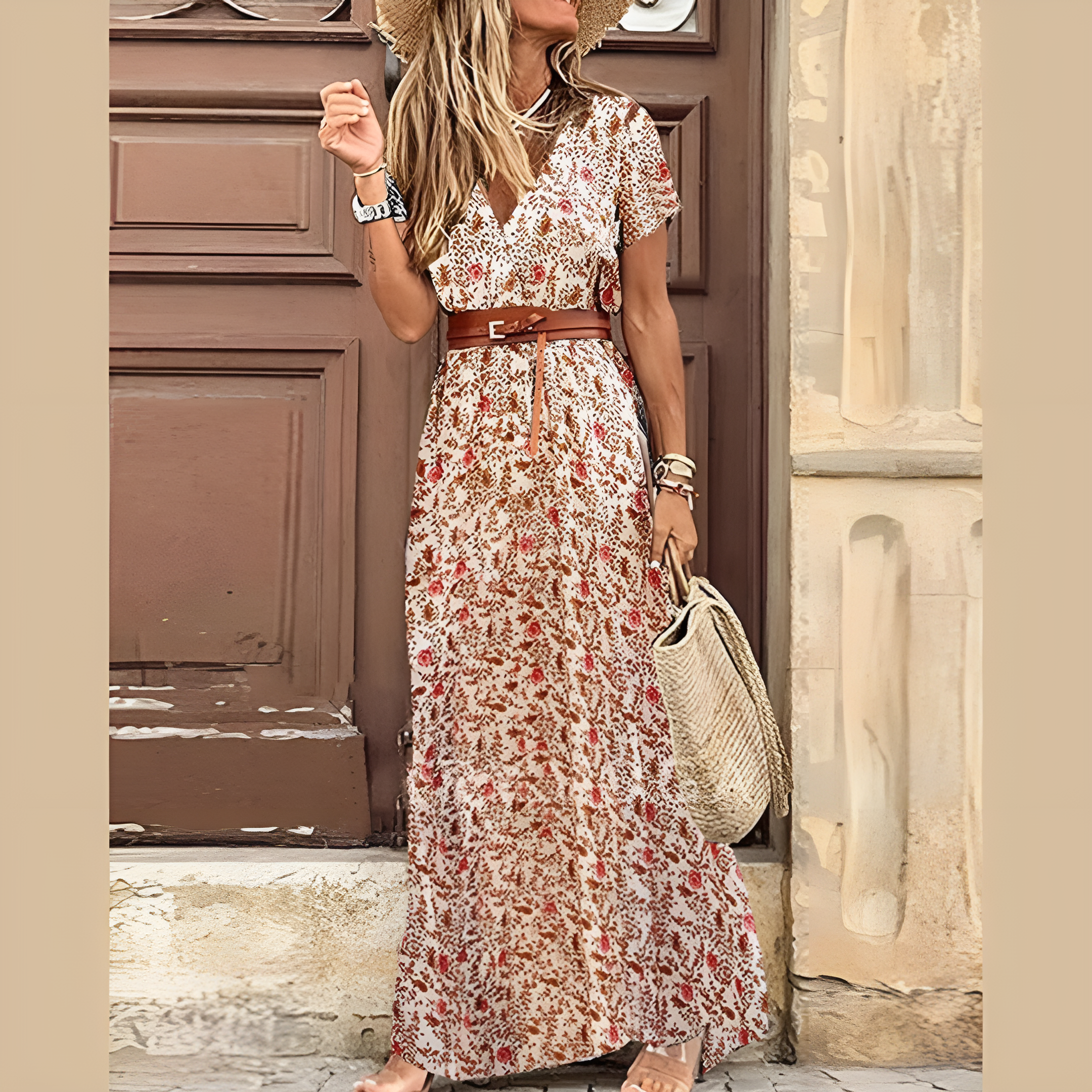Robe longue fluide à imprimé ethnique