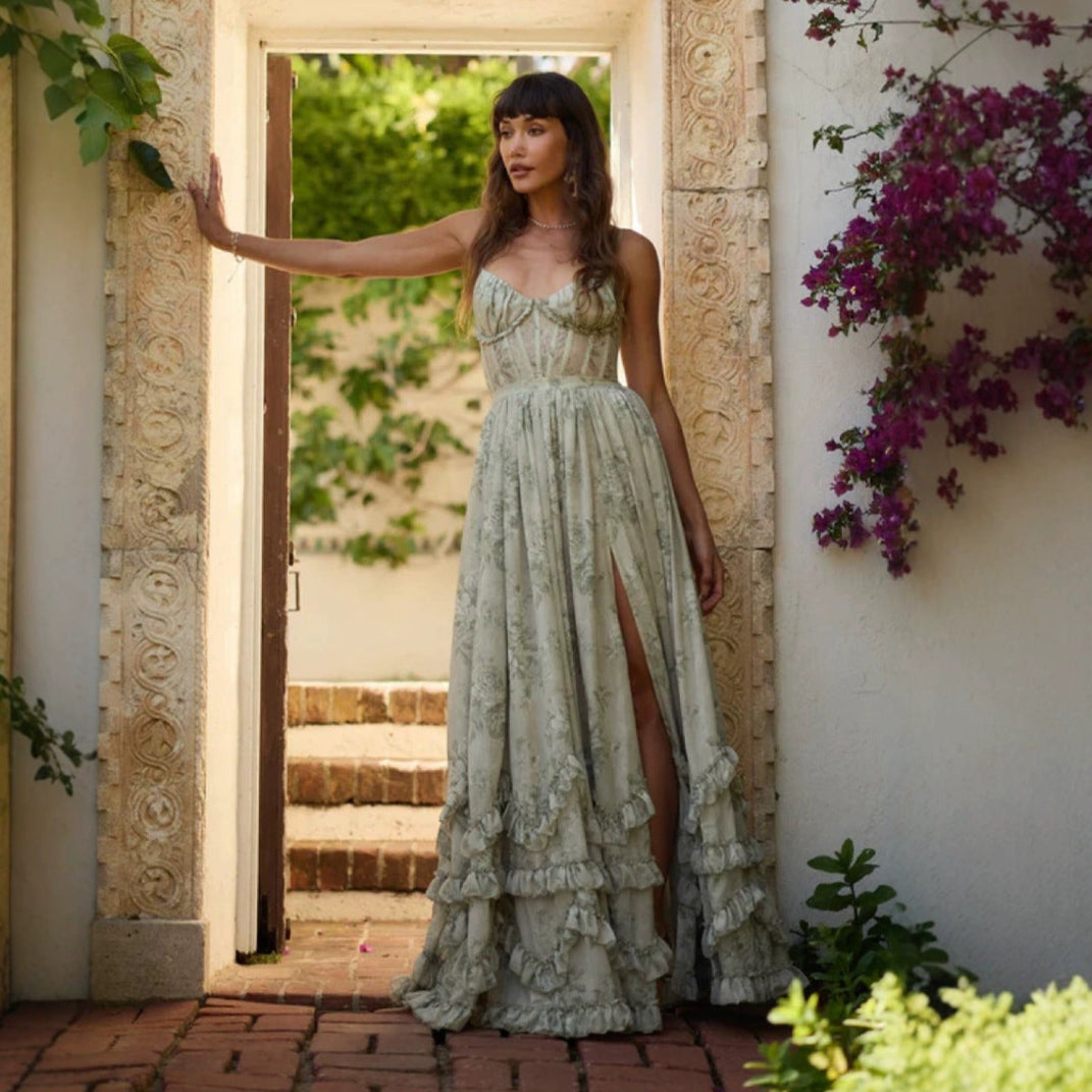 Robe Longue Bohème à Volants Imprimée