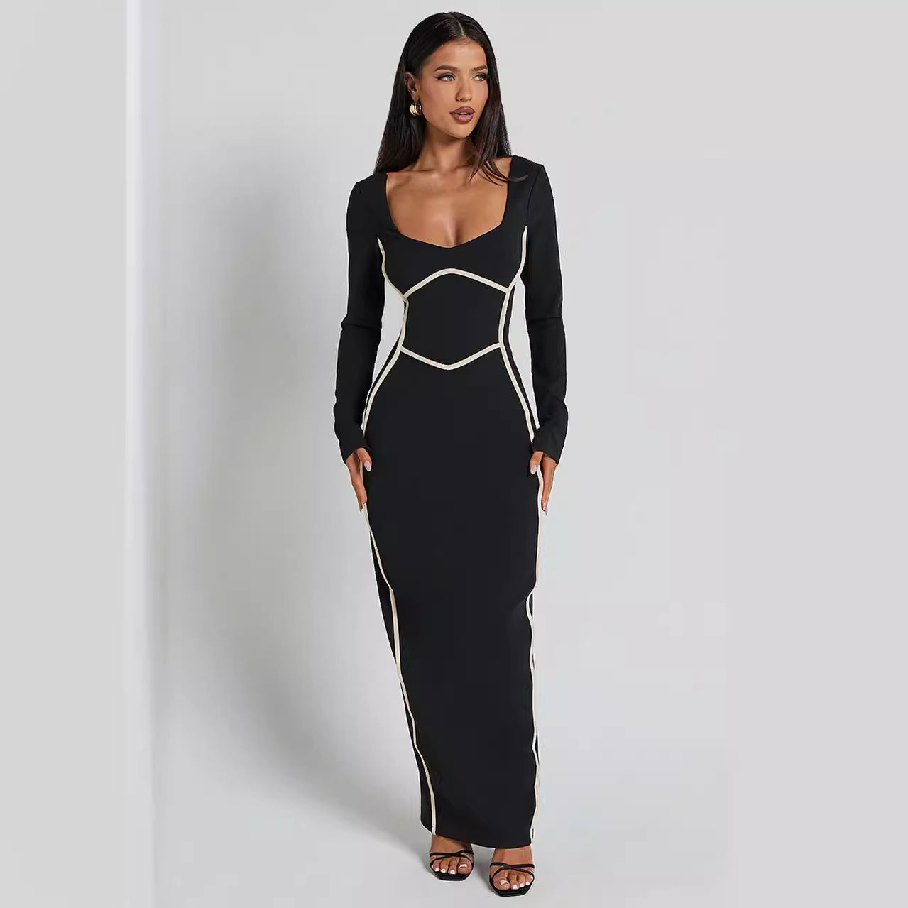 Robe Longue Manches Longues Contraste