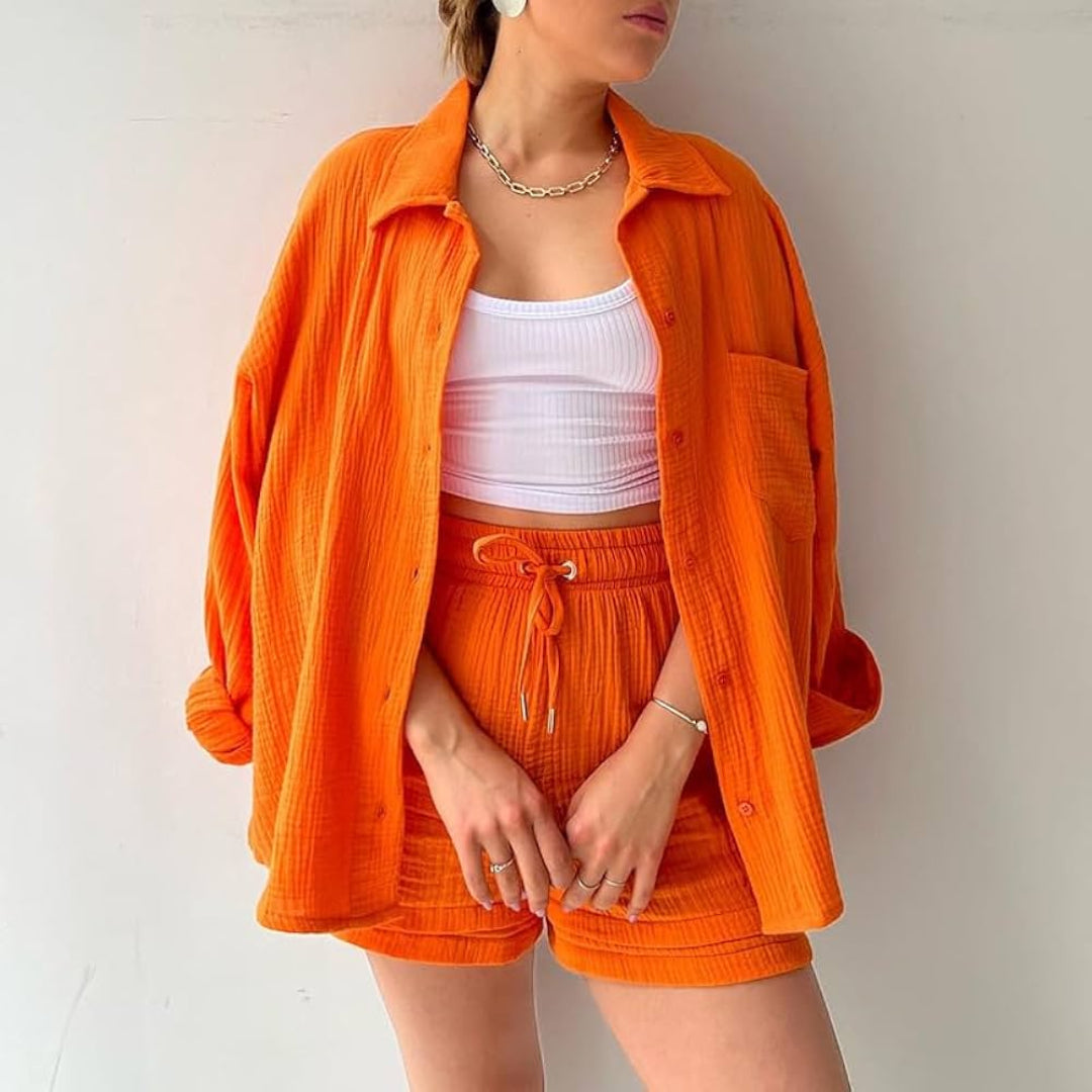 Ensemble Décontracté en Coton | Chemise Oversize & Short | Style Casual