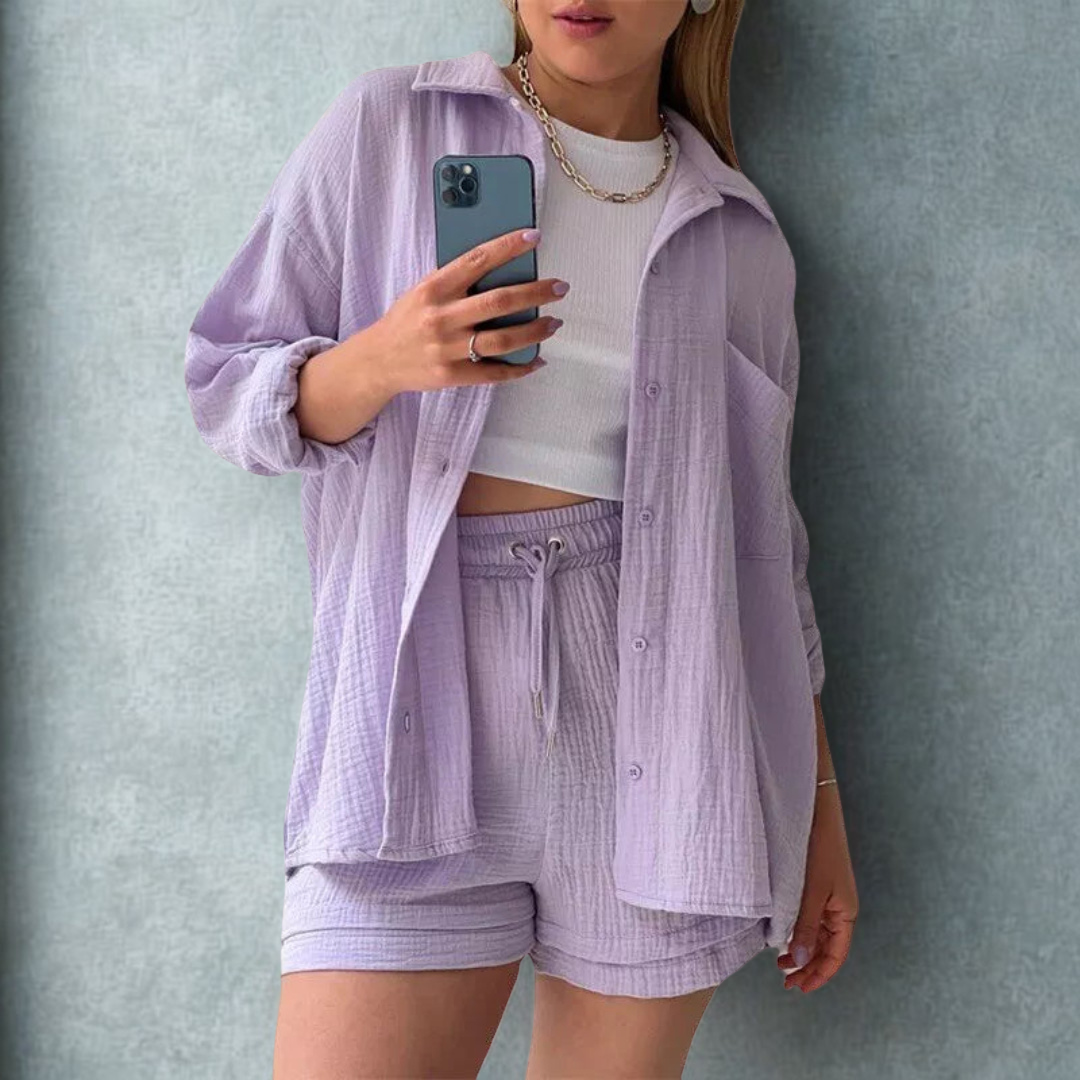 Ensemble Décontracté en Coton | Chemise Oversize & Short | Style Casual