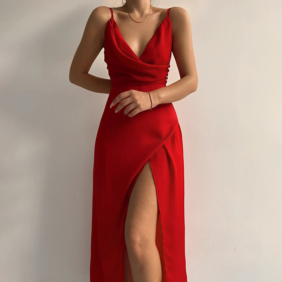 Robe longue drapée à fente