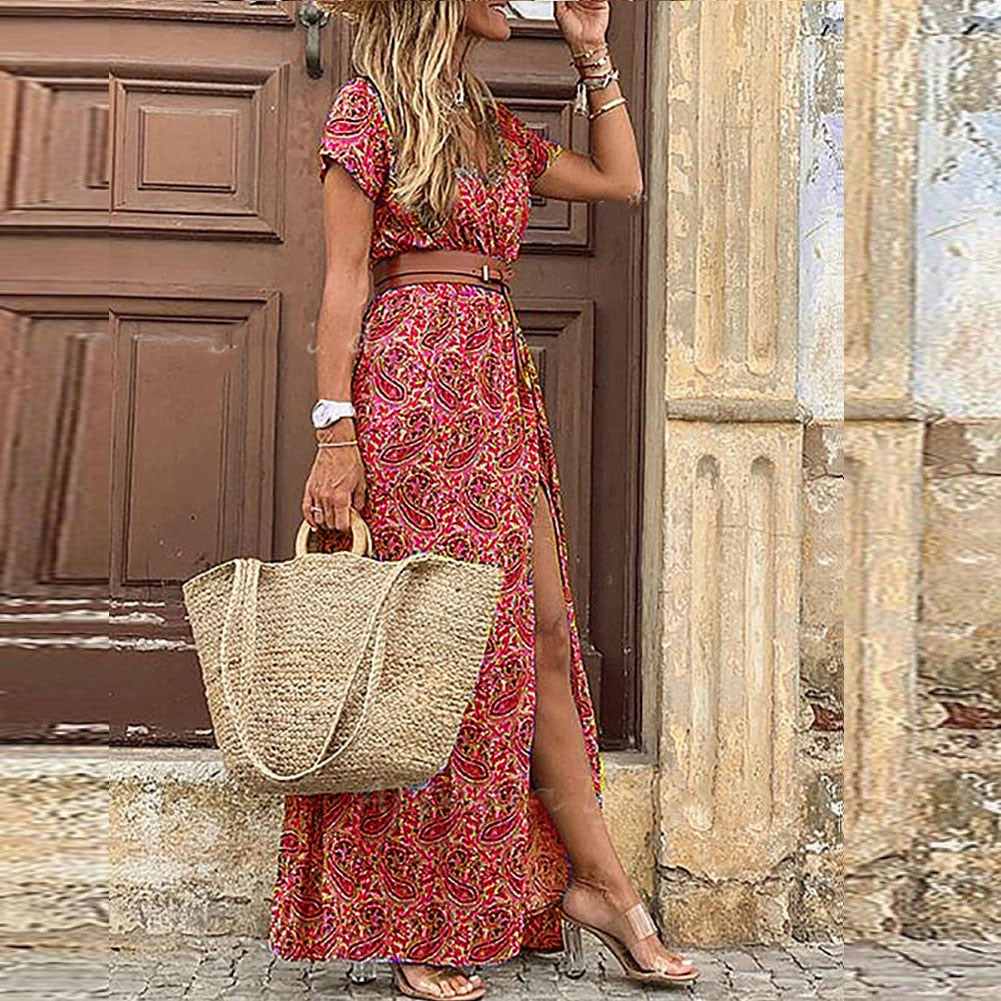 Robe longue fluide à imprimé ethnique