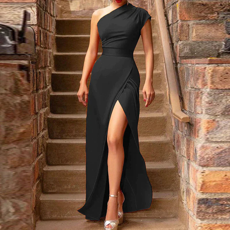 Robe soirée une épaule drapée