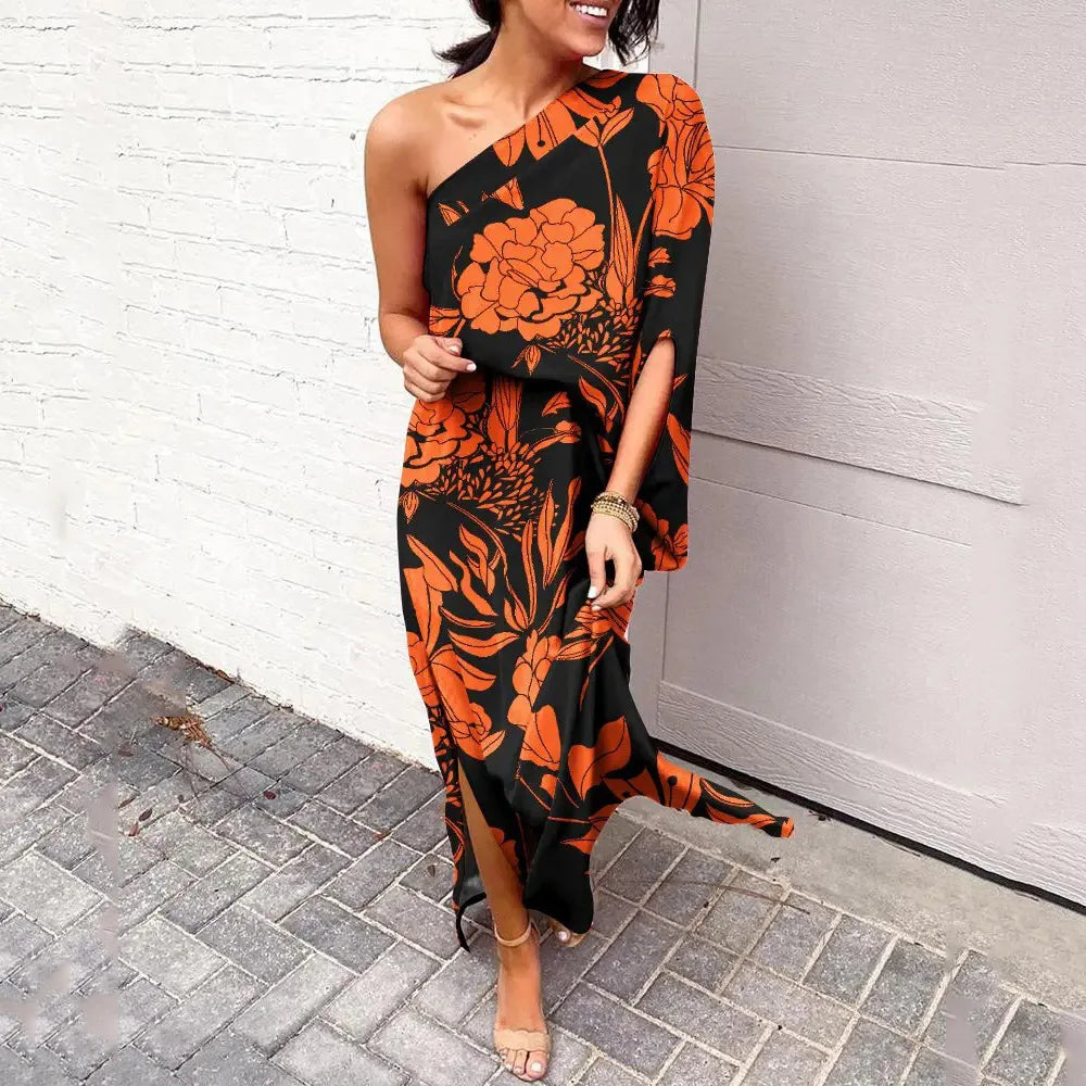 Robe Longue Asymétrique Fleurie