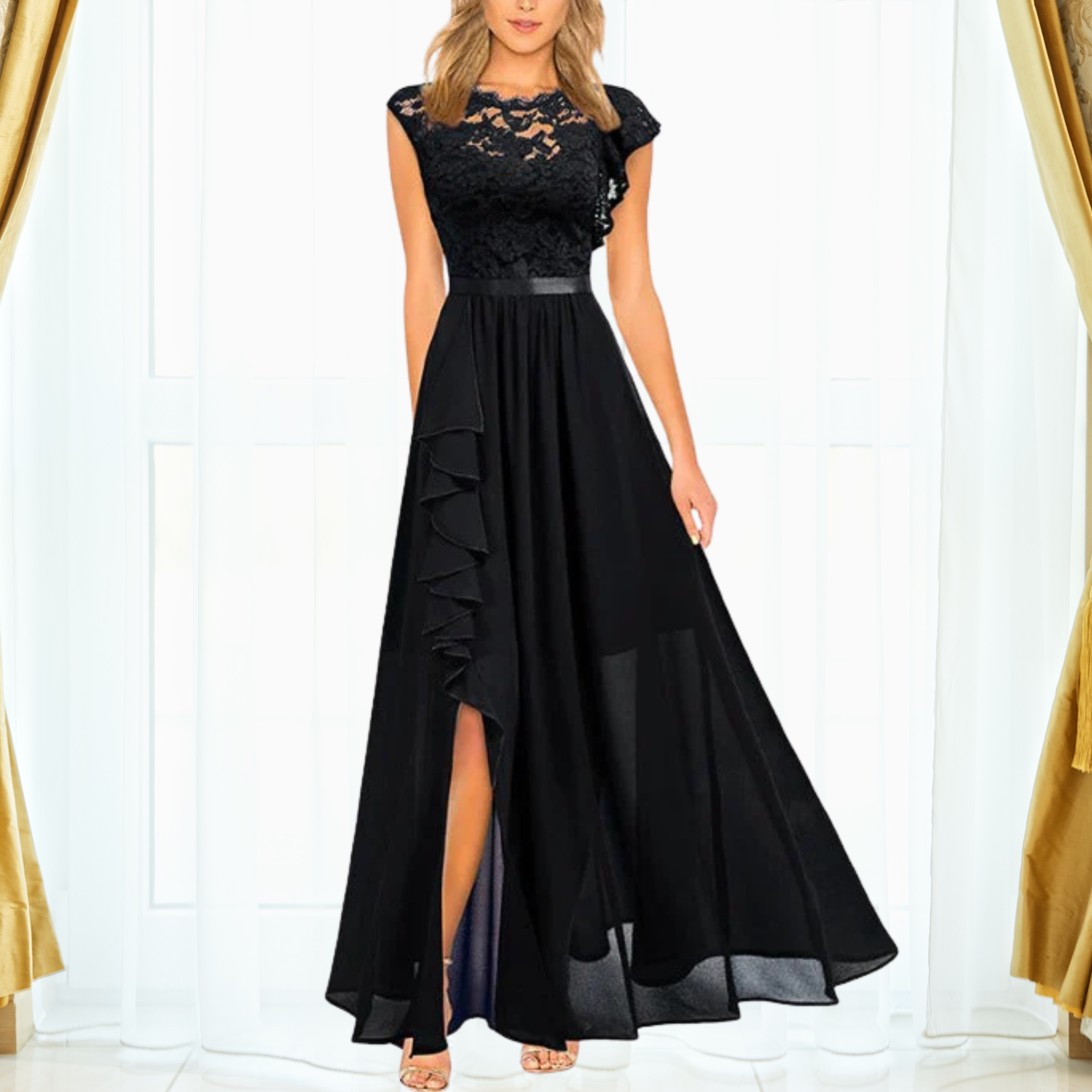 Robe Longue Dentelle & Mousseline