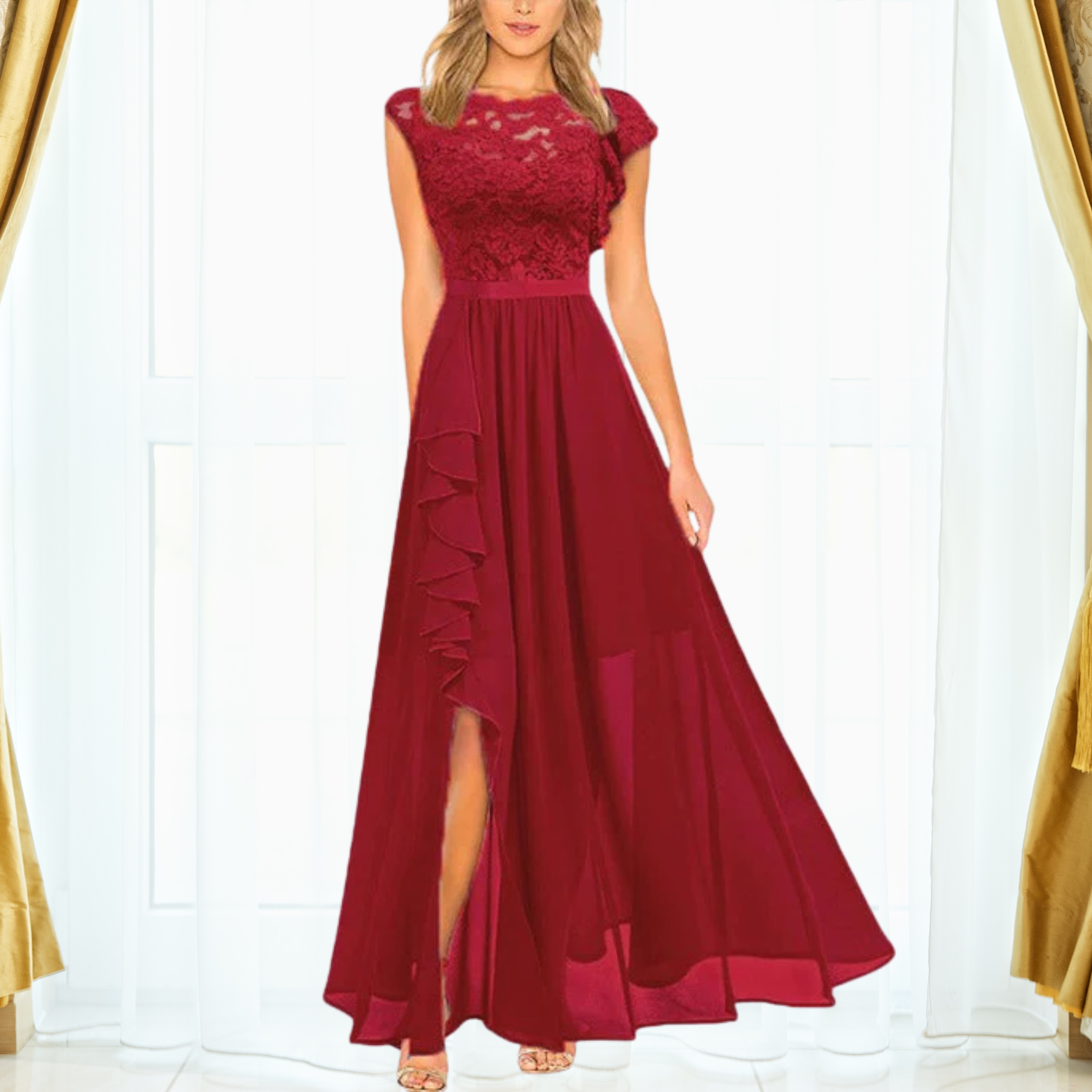 Robe Longue Dentelle & Mousseline