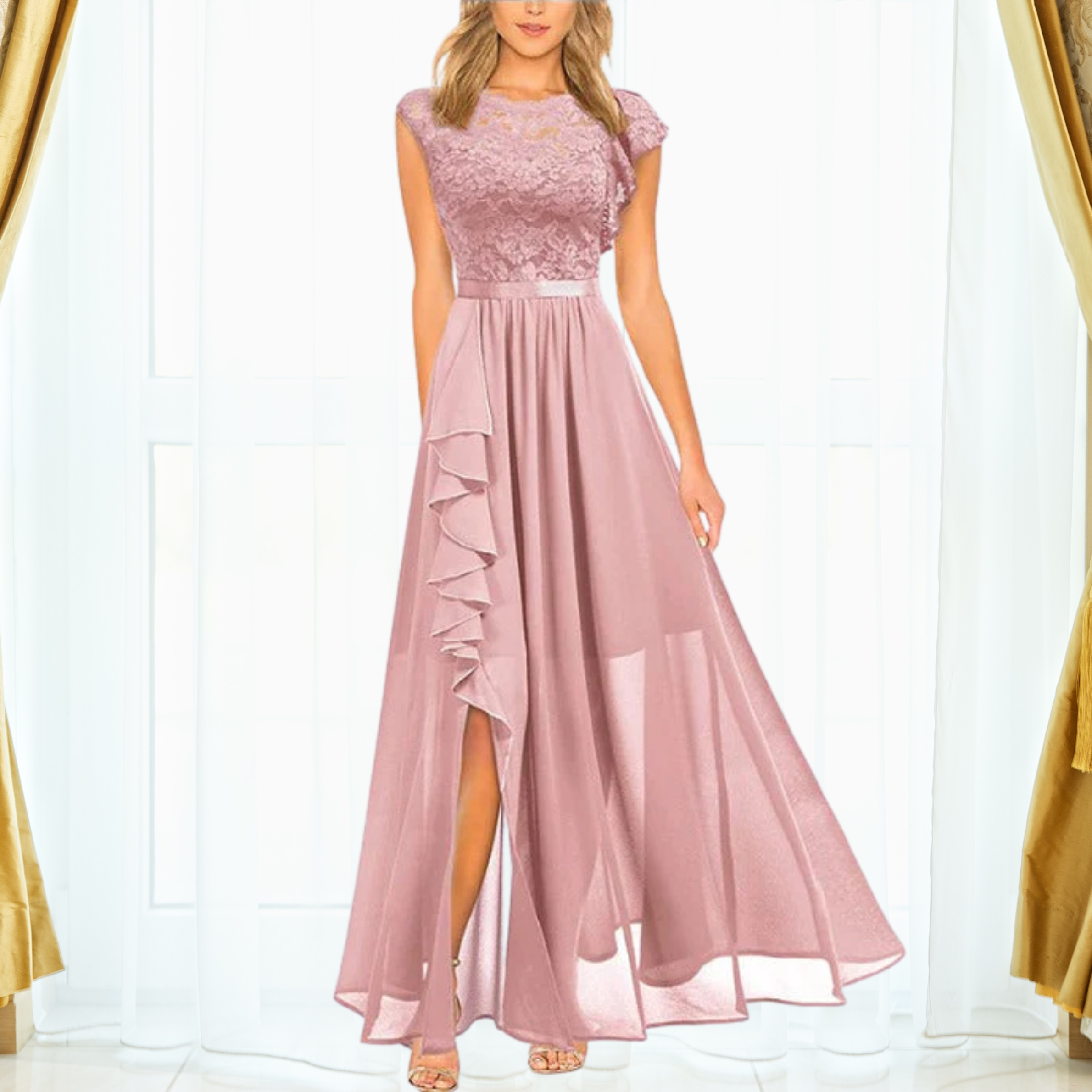 Robe Longue Dentelle & Mousseline